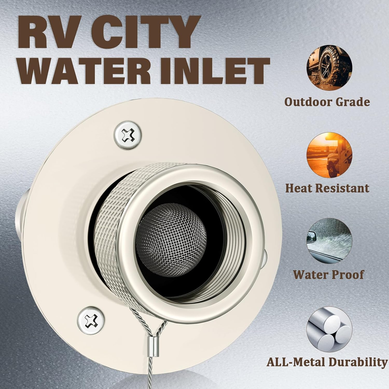 RV City Water Inlet with Check Valve Brushed Nickel