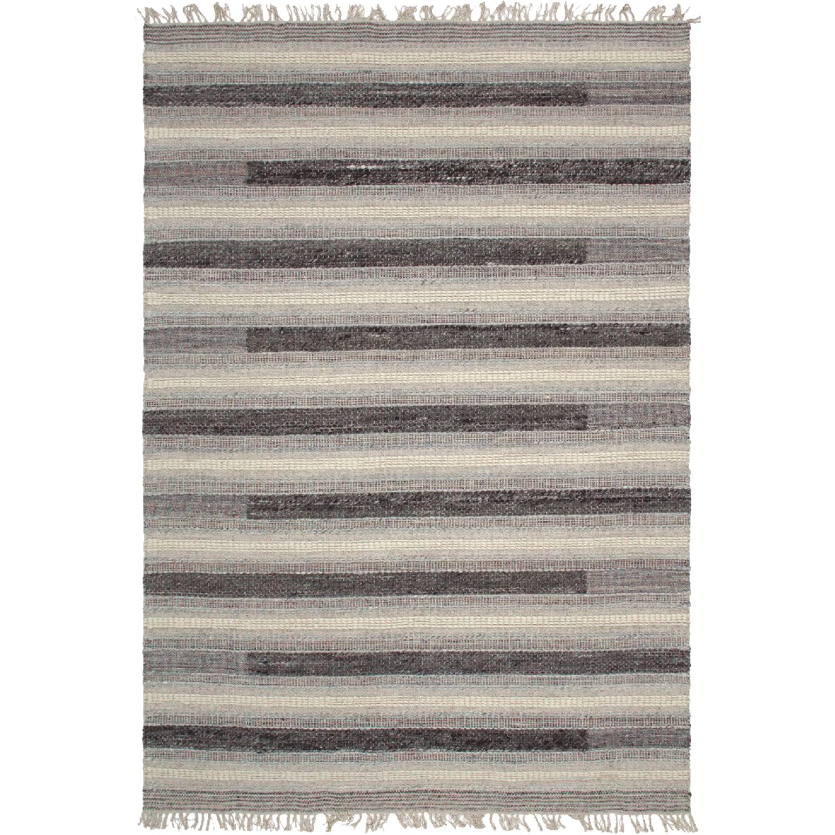 IMPALO Tapis Kilim 200 X 290 Cm, Gris, Noir, Beige, Motif Géométrique À Rayures, Tissé À La Main en Inde, Kilim Tapis pour Grand Salon, 8206
