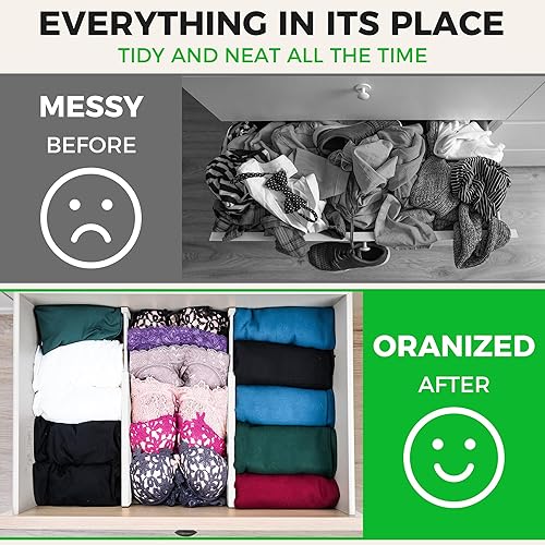 Miniatura 4 de Paquete de 4 separadores de cajones de bambú con insertos de 2.6 pulgadas de alto, ampliables de 12.5 a 21.7 pulgadas, organizadores de cajones