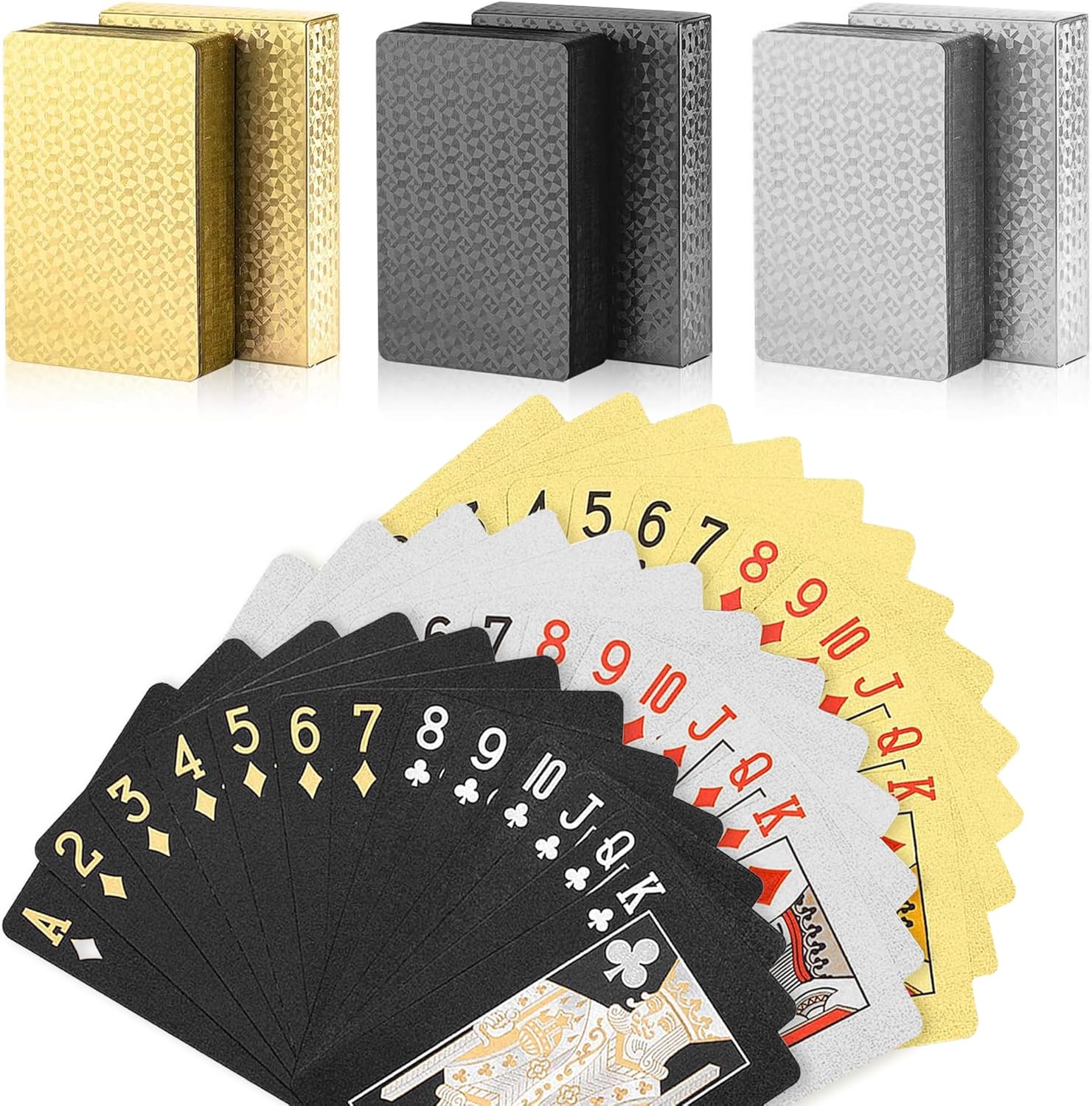3 Deck Playing Cards Silver Black Gold Waterproof PVC Plastic Deck of