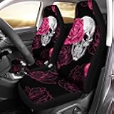Howilath Pink Rose Skull Floral Pattern High Back Front Seat Covers for Women Men, 2pcs Car Accessories Seat Covers