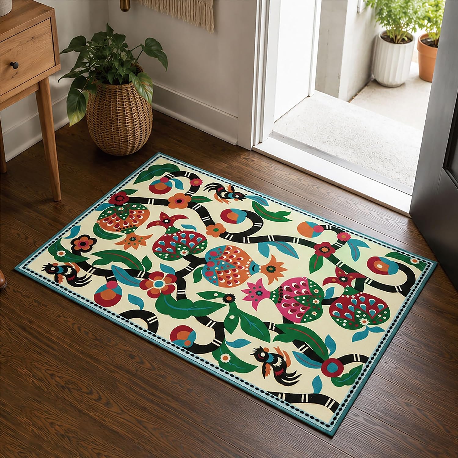 Jianhua Goddess 2x3 Pomegranate Area Rug, Soft Low Pile