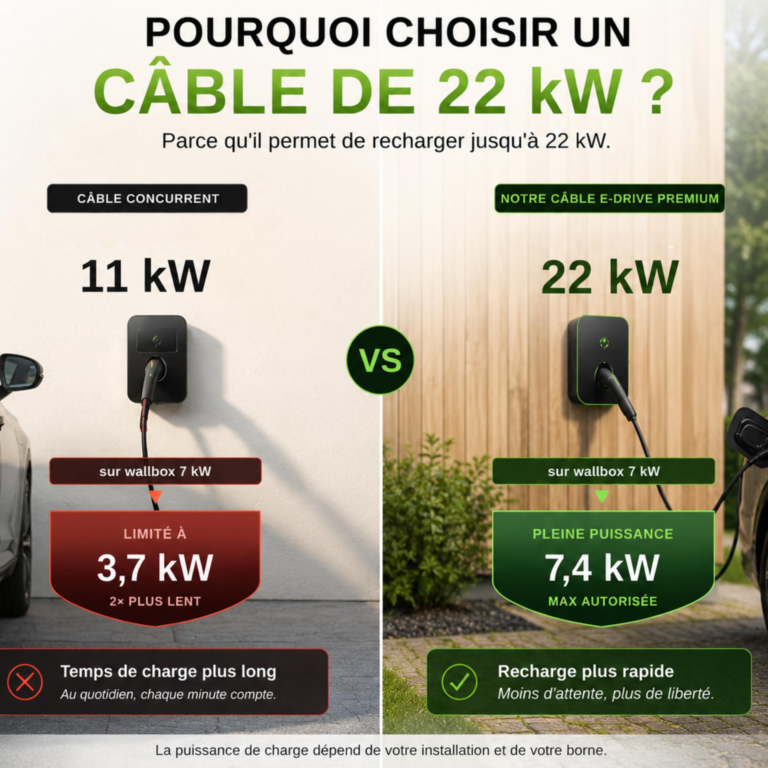 Câble Recharge & Chargeur Voiture Électrique Type 2 Hybride 7-11-22 KW 32A 5M, IP65 TÜV CE, Tesla Model 3/Y, Renault Zoé, Peugeot e-208 - Marque Française