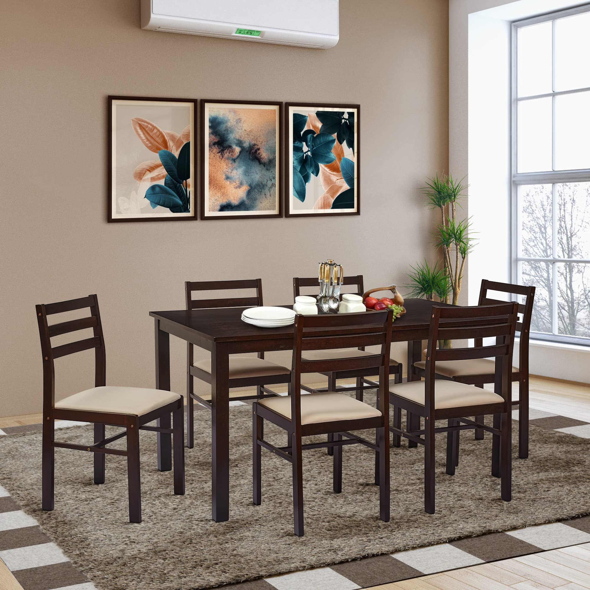 Cecco Seater Solid Wood Dining Set Cappuccino And Beige