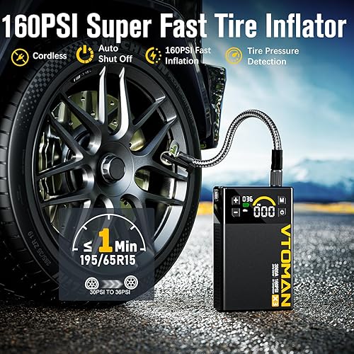 Miniatura 3 de VTOMAN Arrancador de salto X3 con compresor de aire, batería de coche portátil de 3500 A (motores diésel de 9 L8L) con inflador de neumáticos de