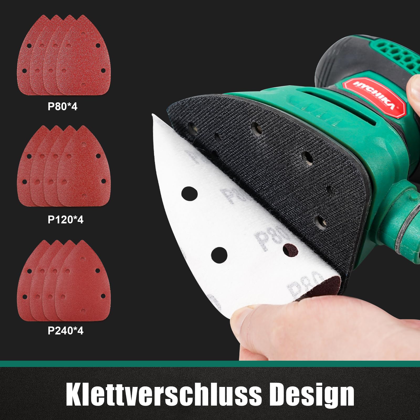 HYCHIKA Ponceuse Bois 140W, 13000 OPM Ponceuse avec dépoussiérage efficace, avec 12PCS papier de verre, idéal pour poncer le bois et enlever la rouille et la peinture