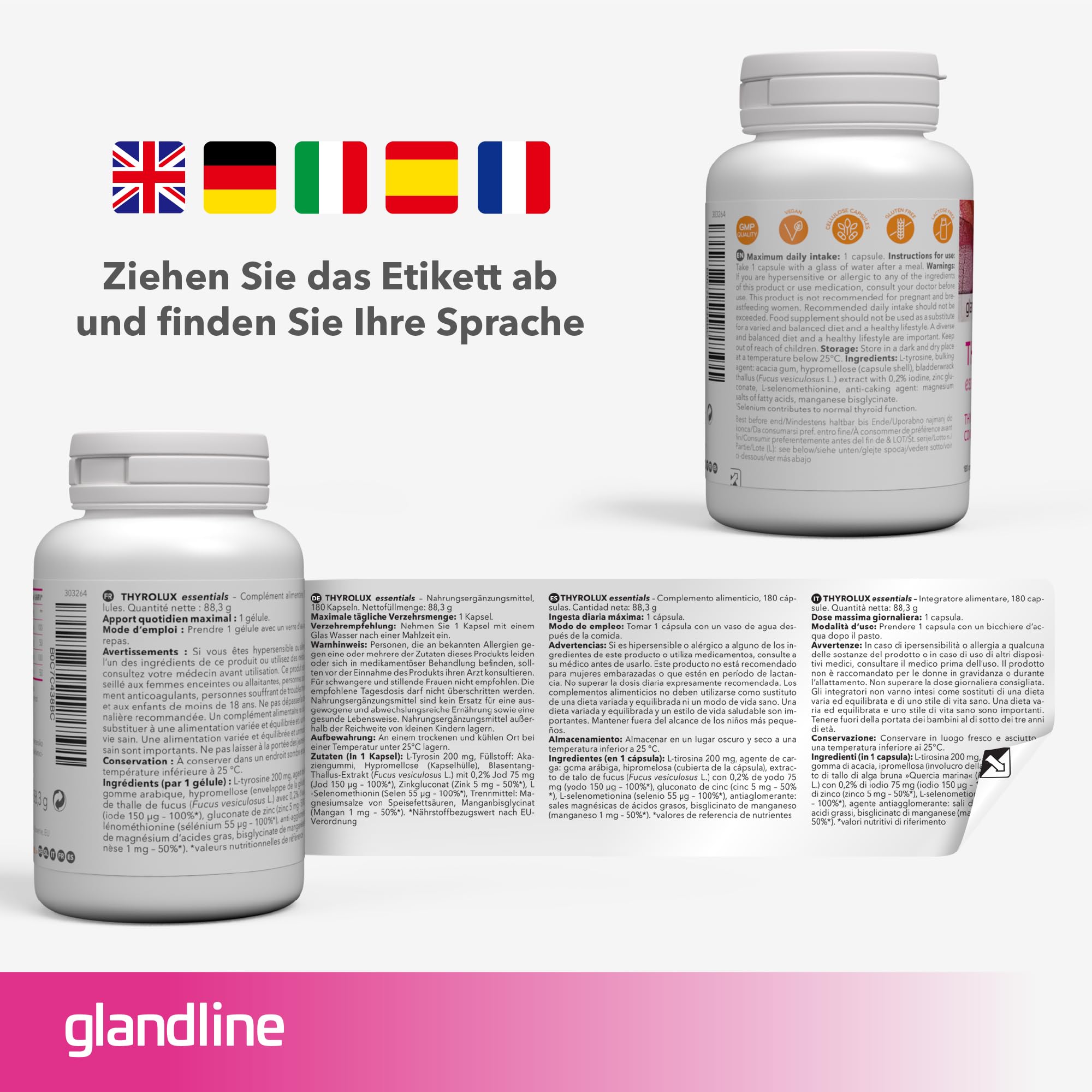 Jod Tabletten – Schilddrüse – Jod 150µg – Zink, Selen, L Tyrosin, Mangan – Pflanzlicher Ursprungs – 180 Kapseln Hochdosiert für 180 Tage – Thyrolux Sensilab