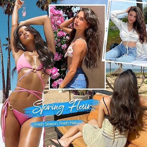 Miniatura 4 de KooKaStyle Extensiones de cabello con clip para mujer, marrón chocolate con marrón oscuro, 7 piezas de extensiones de cabello suave y natural con