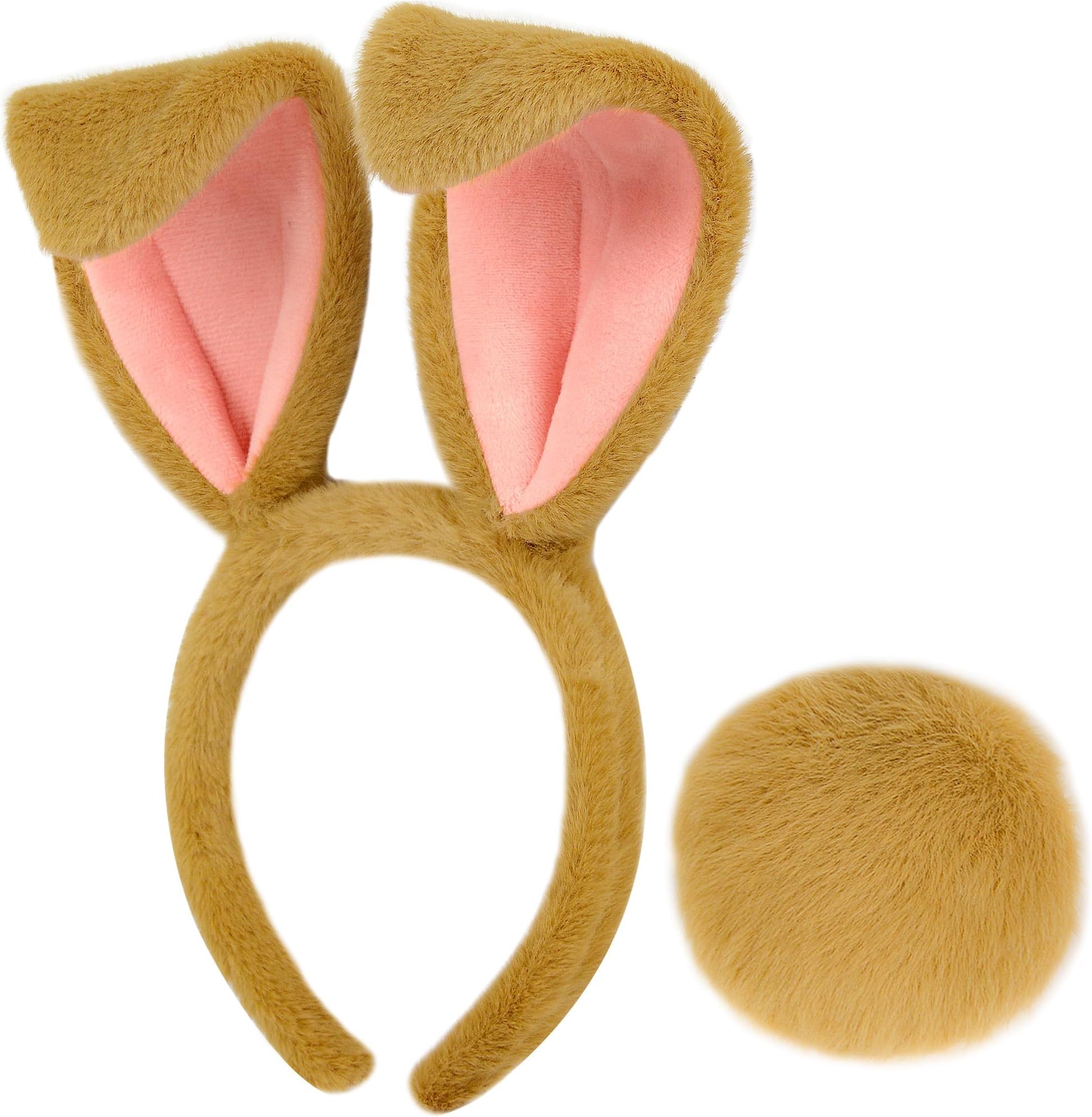 Easter Bunny Ears and Tail Set, Brown Bunny Ears Headband and Bunny Tail Set, Rabbit Ears Bunny Costume Accessories