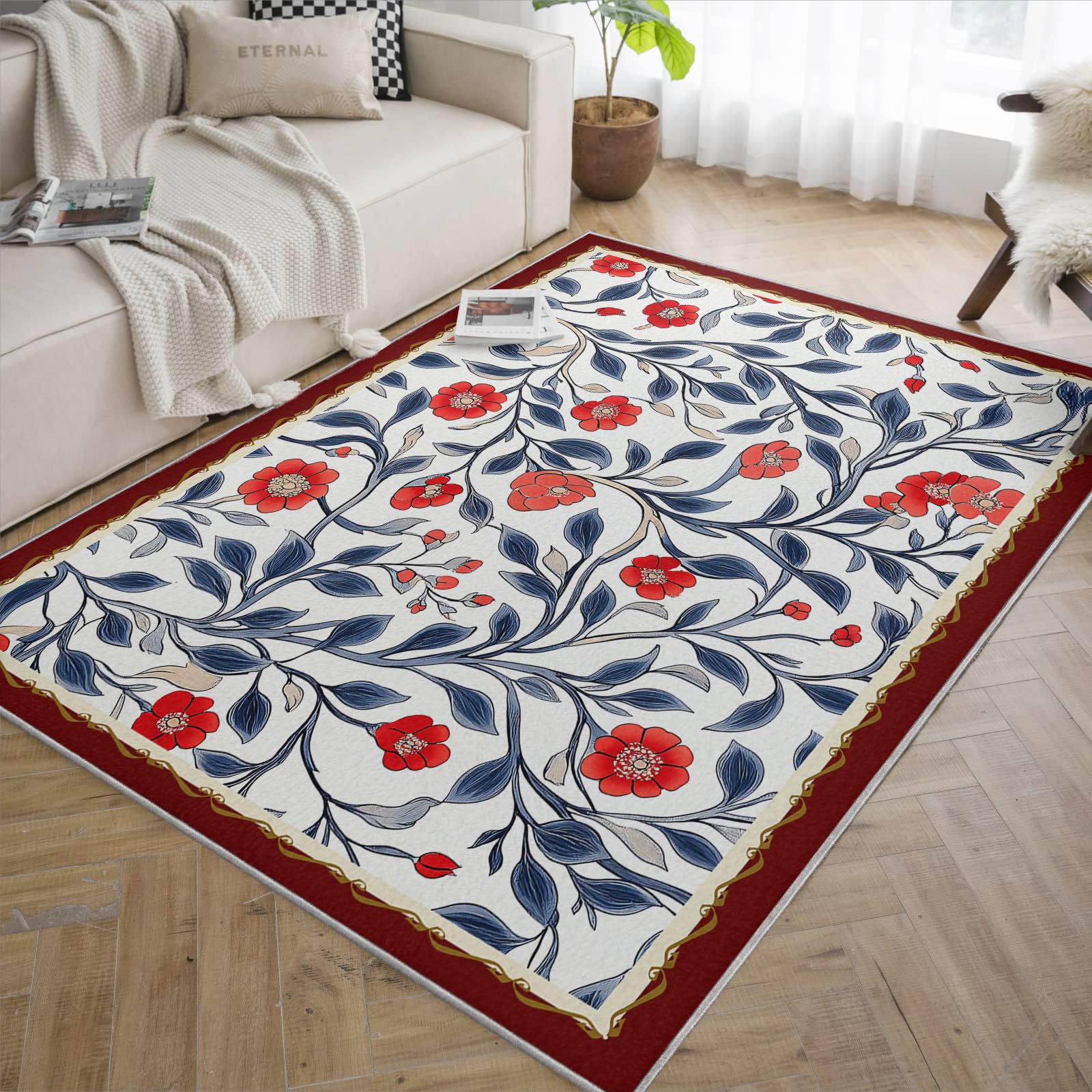 Tapis floraux bohèmes lavables et antidérapants pour un intérieur sain