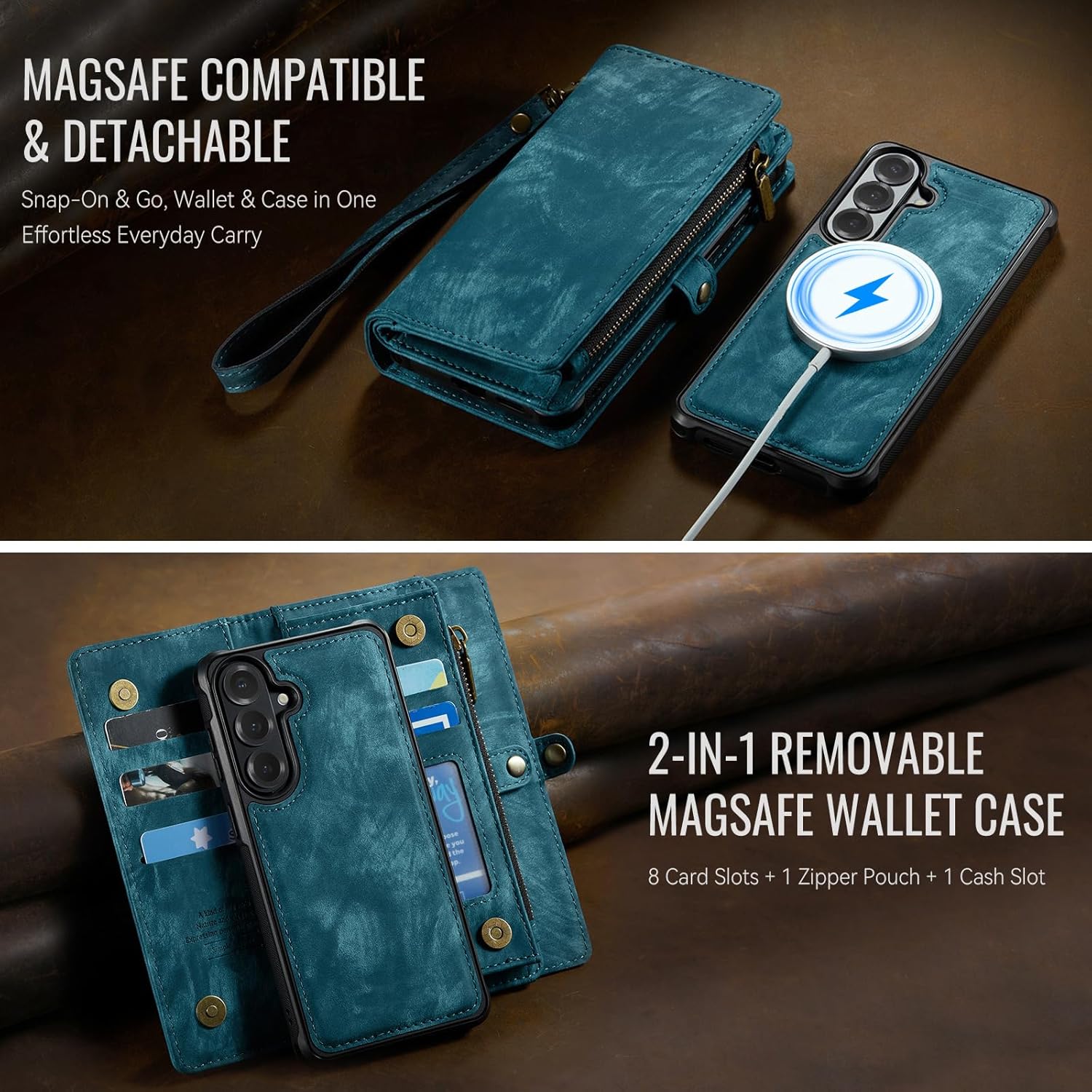 Phone Case for Samsung Galaxy S26 Plus S26+ 5G Zipper Wallet Magnetic Detachable Cover with MagSafe Screen Protector and 2-in-1 Flip Card Holder Cell S26Plus 26S + S 26 26+ 6.7 inch Women Men Blue