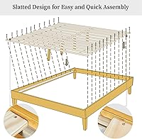 Vista 17 de Yaheetech Base de cama matrimonial con plataforma de madera maciza natural con soporte de listones de madera, espacio debajo de la cama de 12 Nogal