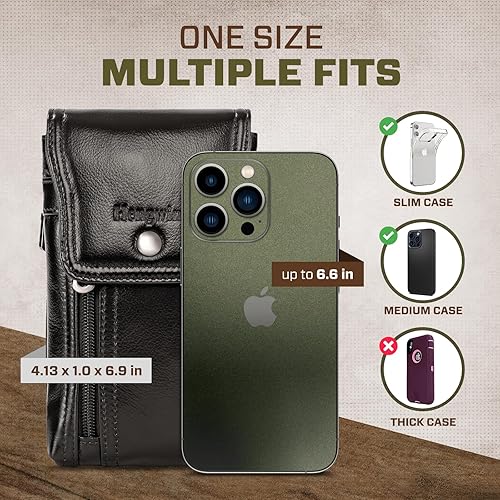 Miniatura 3 de Hengwin Funda de Cinturón de Cuero Genuino Compatible con iPhone 16 Plus 14 Plus 13 Pro Max 12 Pro Max Samsung Galaxy A54 S25 Ultra S24+ S23+ S22+