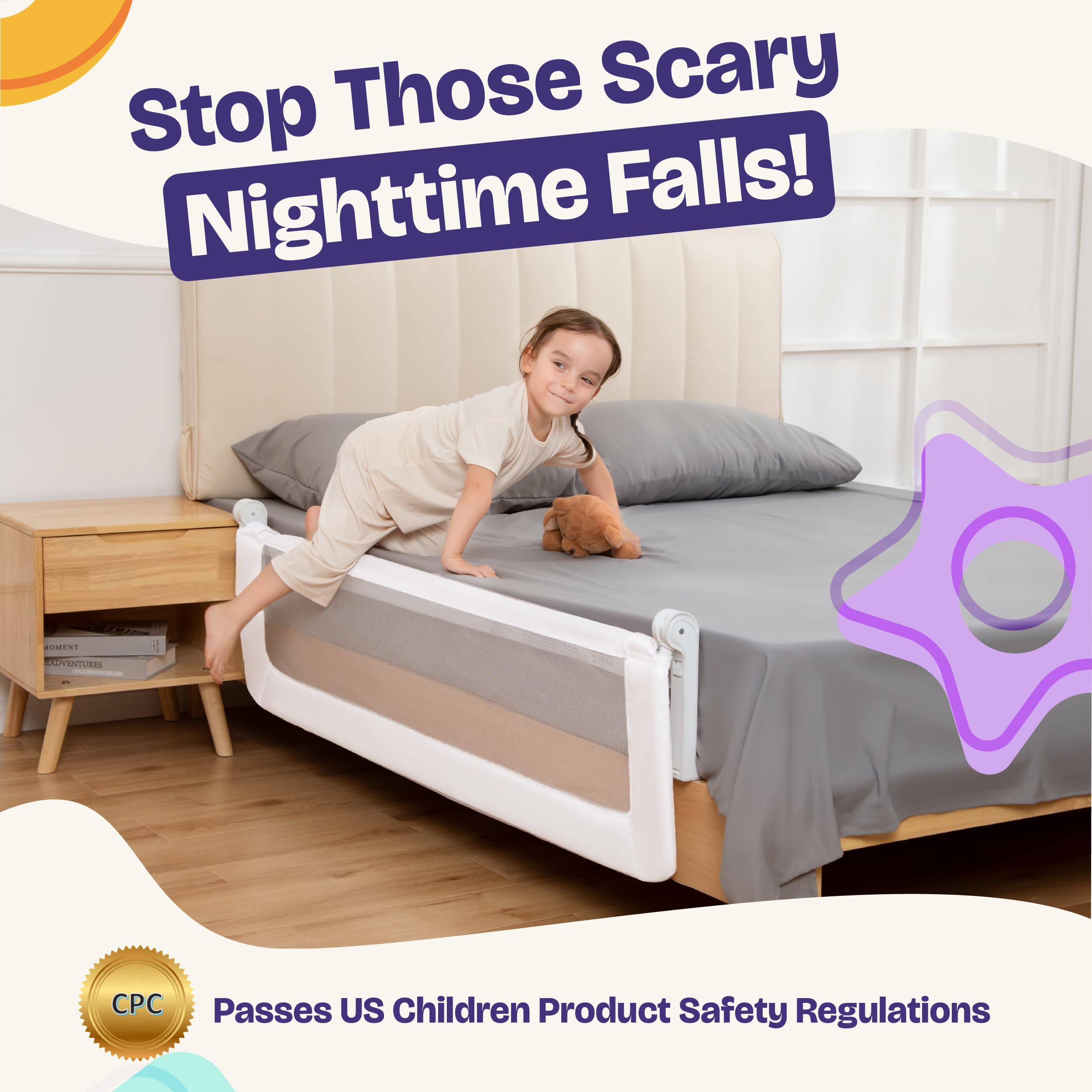 ComfyBumpy Rieles de cama extra altos de 23.5 pulgadas para niños pequeños, protector de barandilla para cama de bebé, camas individuales, matrimoniales, King y Queen, riel de cama ajustable para
