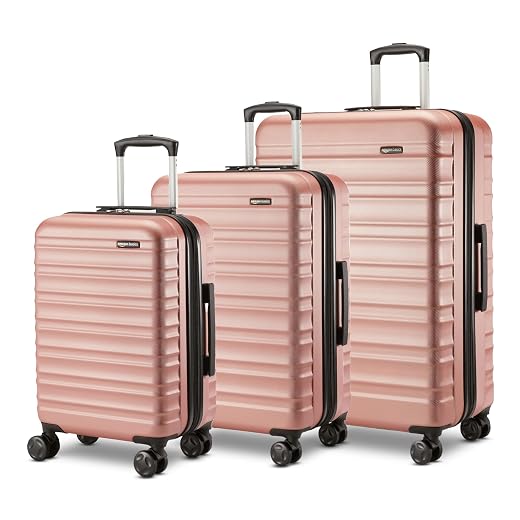Amazon Basics 3-Piece Hardshell Suitcases Set (21", 26", 30"), Expandable For Up to 25% More Space, With Scratch-Resistant Finish, Four Multi-Directional Wheels, Rose Gold