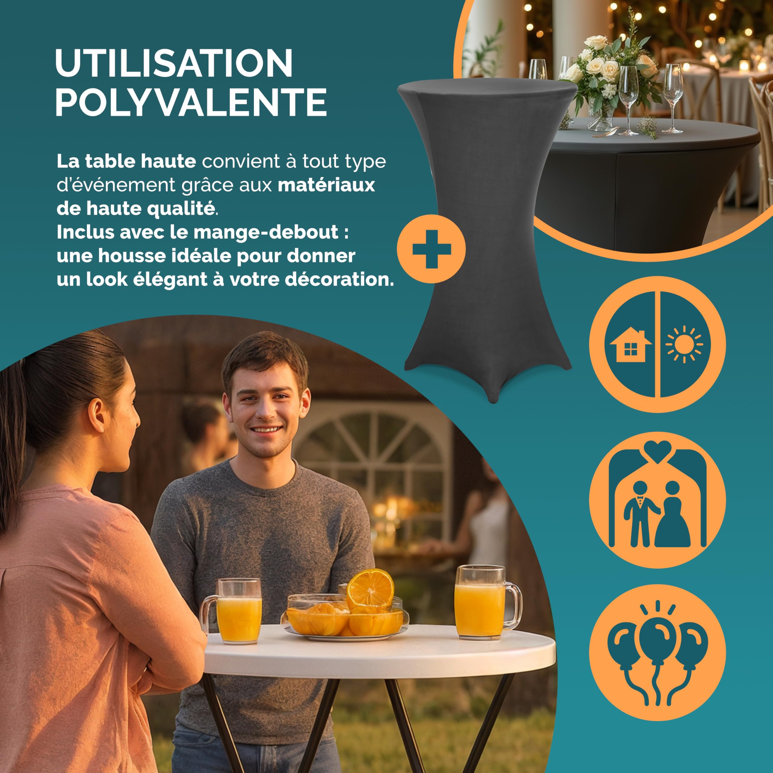 Casaria® Table Haute Pliable avec Housse Anthracite réutilisable Infroissable Mange Debout 110 cm Bar bistrot Jardin Cocktail