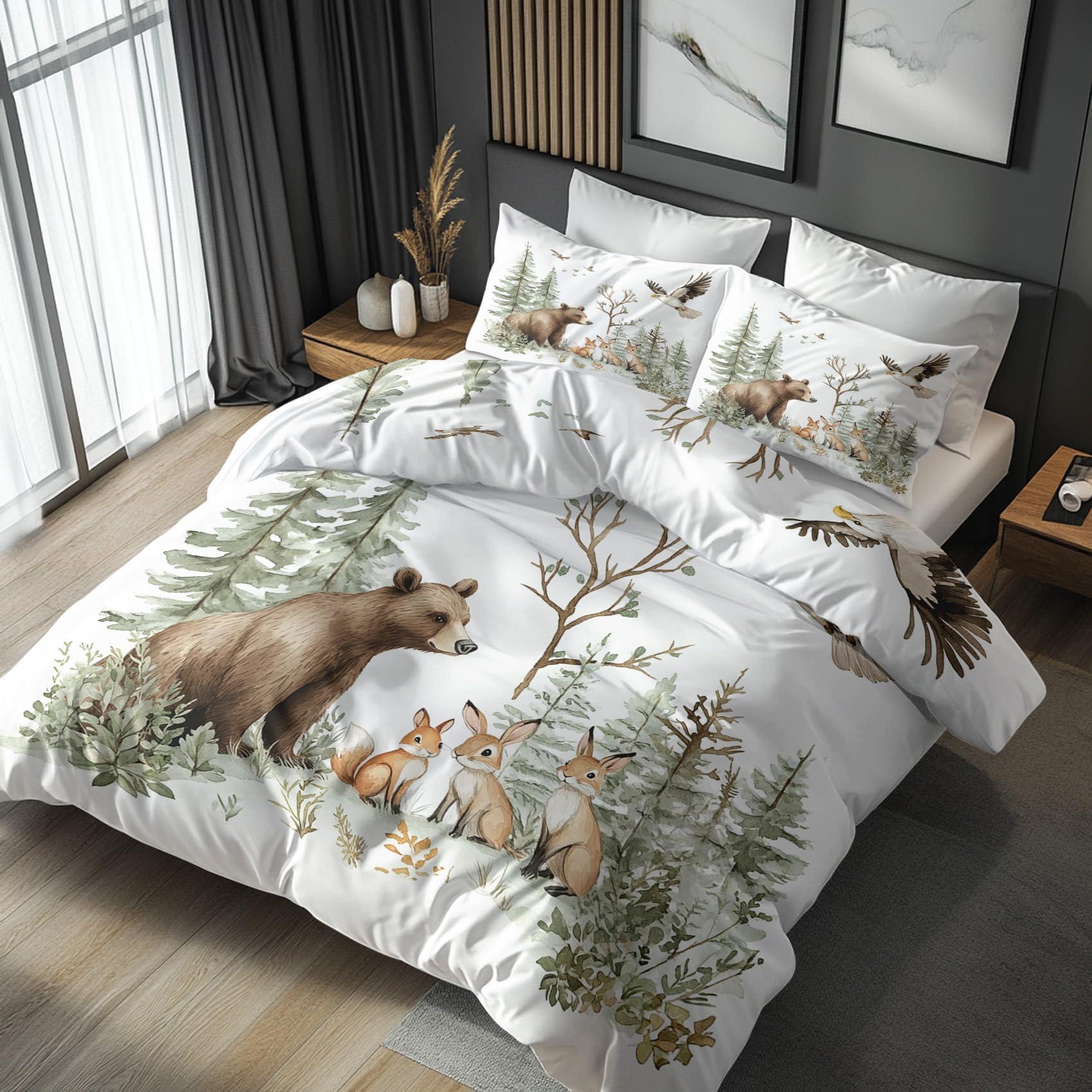 Funda Nordica Cama 90 Infantil Animales del Bosque, Funda Edredon 135x200 y 1 Fundas de Almohada 50x75, Juego de Ropa de Cama de 2 Piezas Microfibra Suave con Cremallera HAgZ146