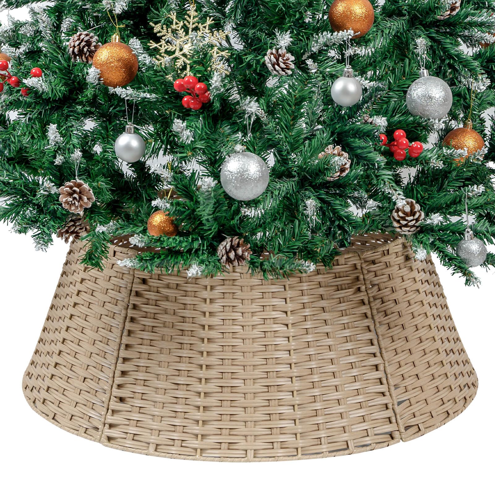 cubesland christmas tree collar for 7.5ft trees,wicker christmas tree skirt 27",handcrafted christmas tree collar for artificial trees,warm rustic tree skirt farmhouse tree collar tree base cover