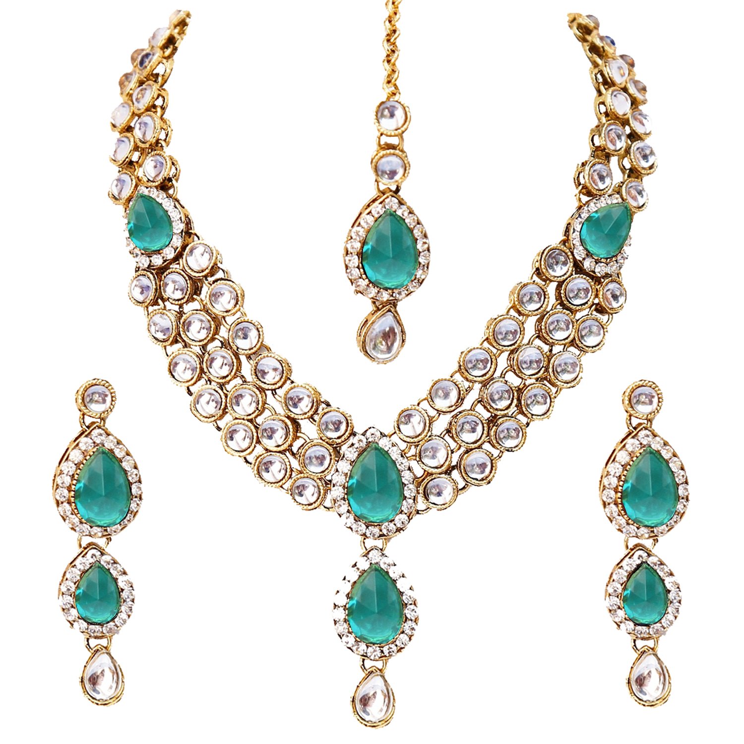Lucky Jewellery Traditional Gold Plated Kundan Necklace Set for Girls & Women (MSK-3-LINE-PARENT)