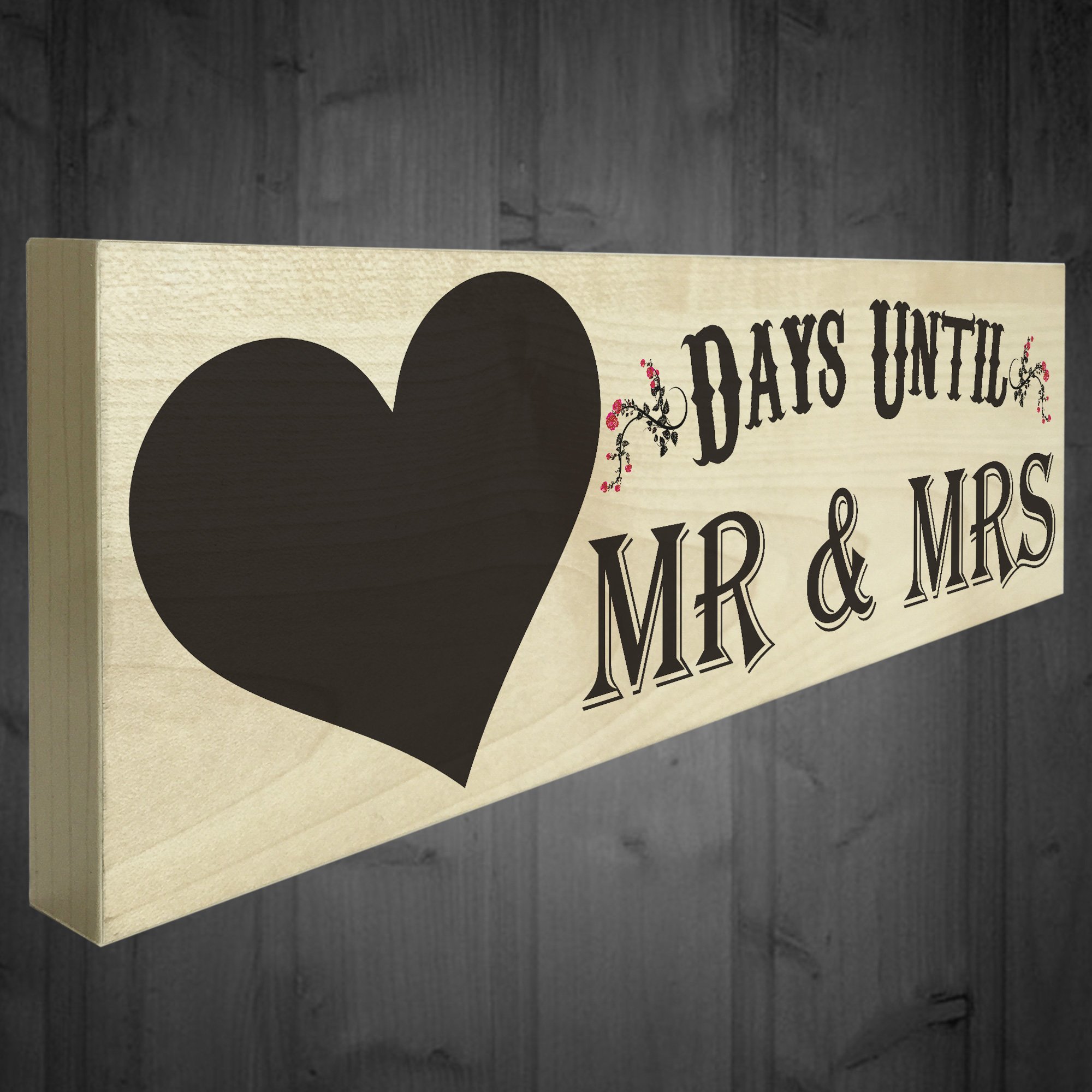 RED OCEAN Wedding Countdown Days Until Mr & Mrs Wooden Plaque Chalkboard Engagement Gift