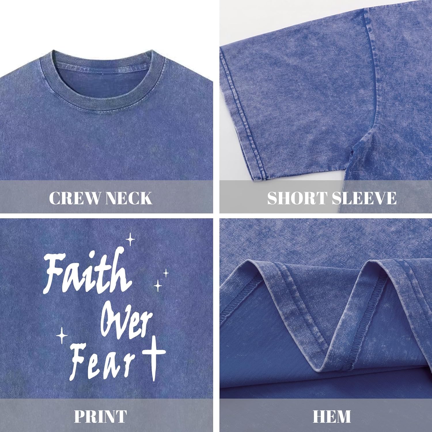 Christian Shirts for Men Faith Over Fear Acid Wash Tshirts Faith Religious Tees God Bible Verse Inspirational Tops - Image 6