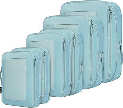 BAGAIL 4 Set/6 Set/8 Set Compression Packing Cubes Travel Accessories Expandable Packing Organizers Square Mesh, 06-Dusty Blue