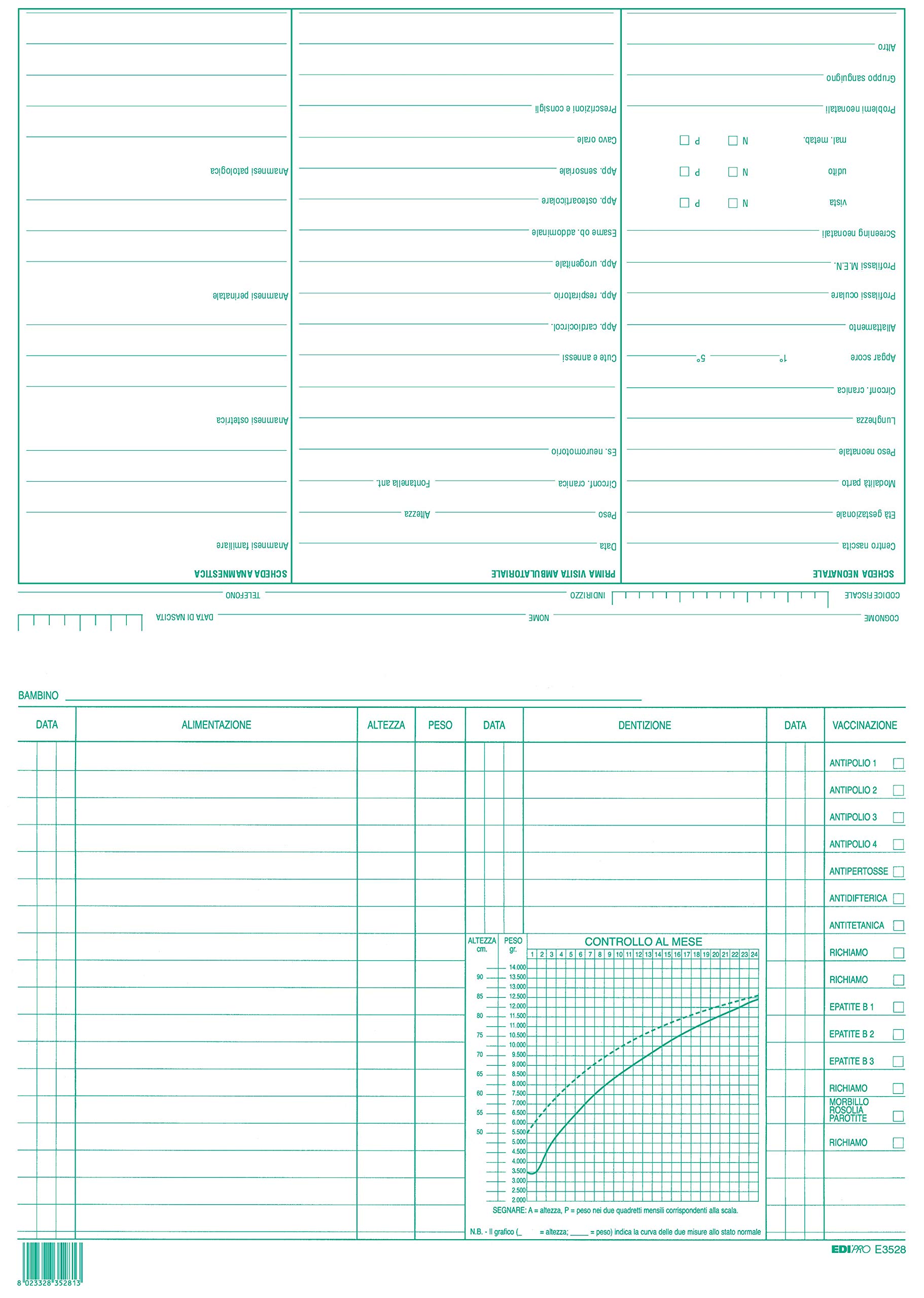 EDIPRO - E3528-50 Double Cards for Pediatricians (Green Colour) f.to 17x24