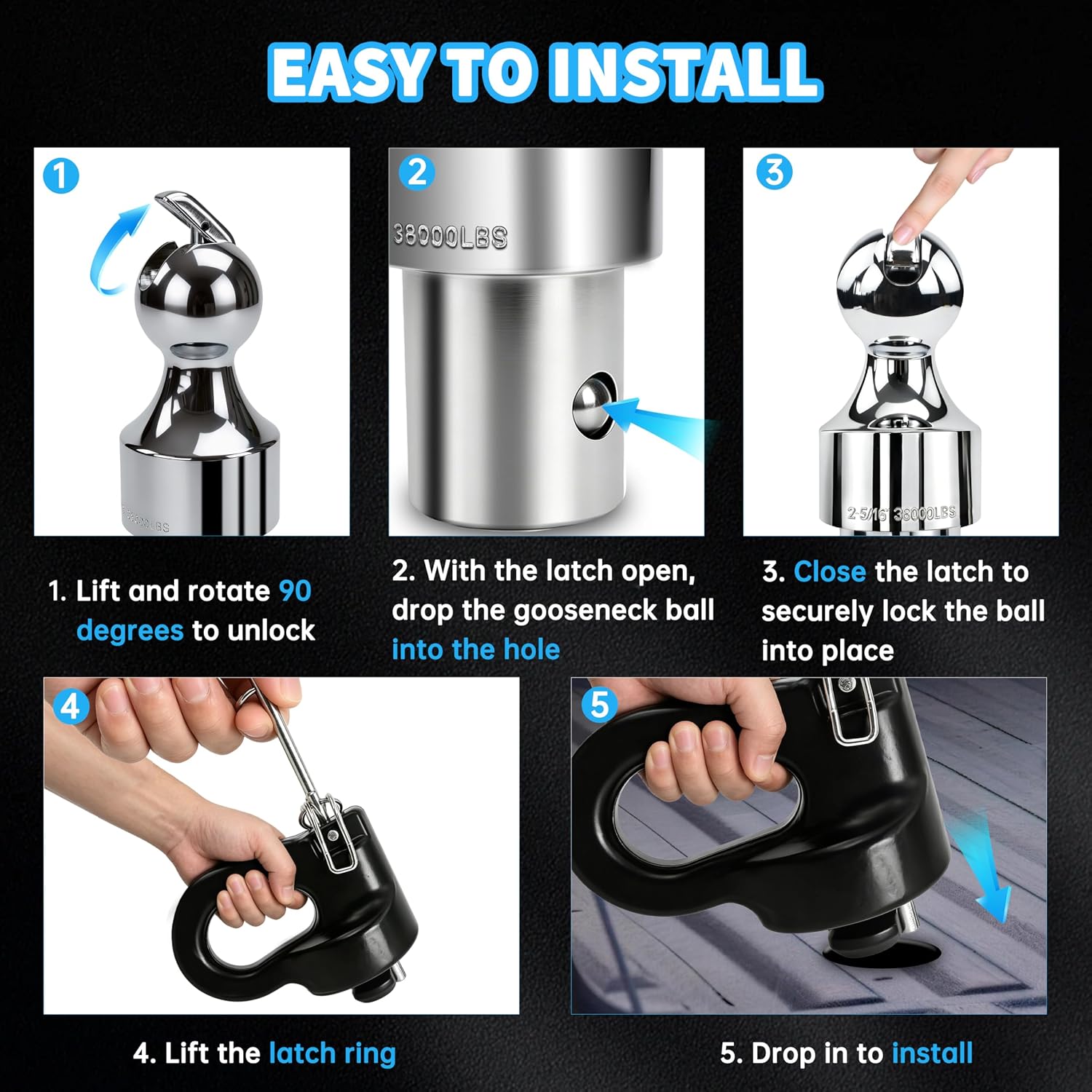 60692, Upgraded 38k 2-5/16 Inch Ball Puck System Gooseneck Hitch Kit