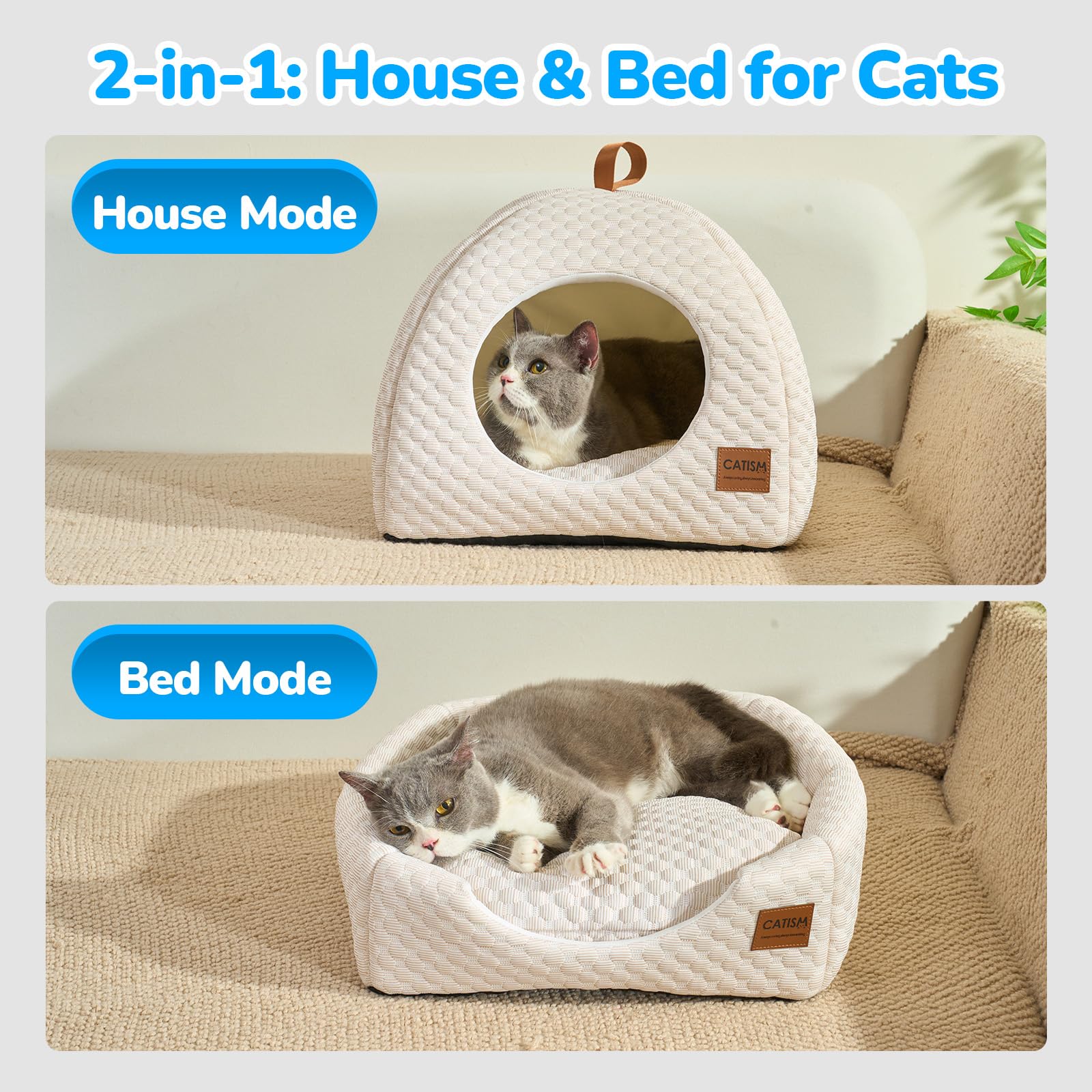 CATISM Cuccia per Gatti da Interni - 2 in 1 Letto per Gatti Rinfrescante Estiva, Lavabile, Pieghevole con Cuscino in Morbido Cotone di alta Qualità per Gatto e Cane Piccolo, Marrone caffè