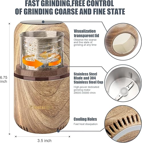 Miniatura 5 de COOL KNIGHT Molinillo de hierbas gran capacidadrápidoeléctrico - Molinillo de café de hierbas para especias con colector de polen- 7.5" (grano de