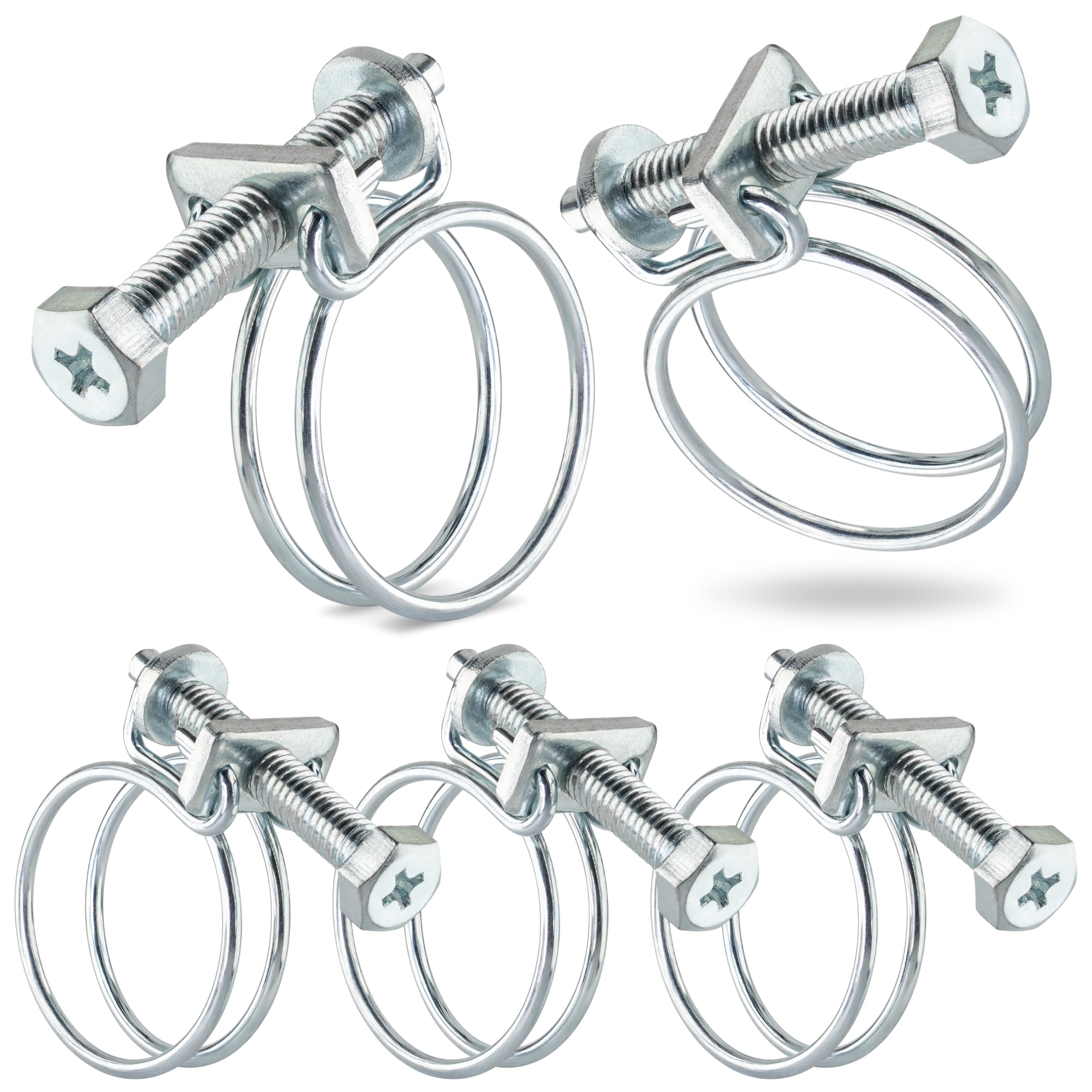 Poppstar 5 Pieces Double Wire Hose Clamp W1 Galvanised Steel Hose Clips, Clamping Width 26-30mm, Wire Diameter 2mm