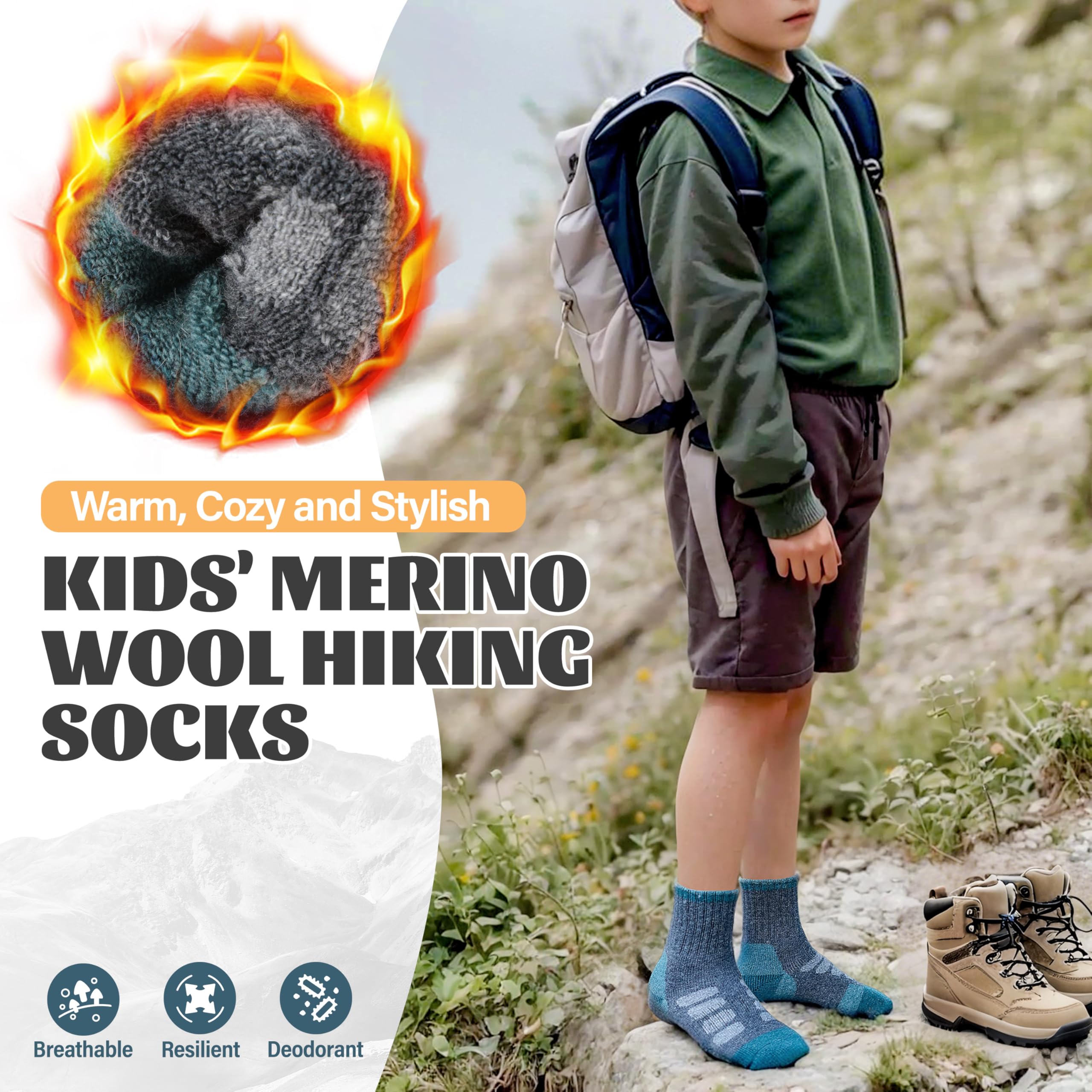 Anlisim Merino Wandersocken Kinder Jungen Mädchen Wolle Socken Warme Sportsocken Dicke Thermosocken Trekking Wintersocken Socken Kinder Socken Kinder 6 Paare