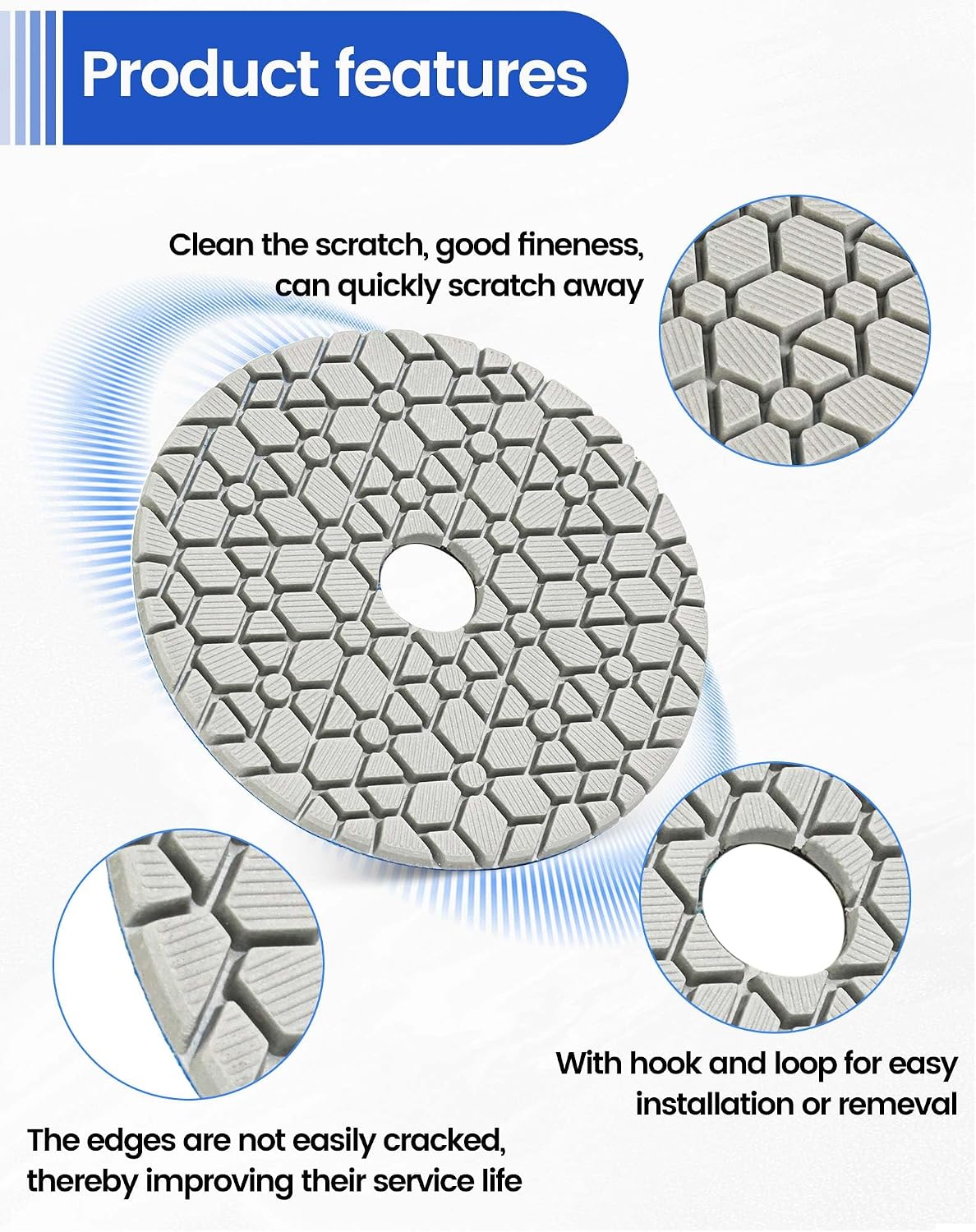 3 Step Diamond Polishing Pads 4-inch,Granite Polishing Pads Step 2 Wet for Granite Marble Quartz Concrete