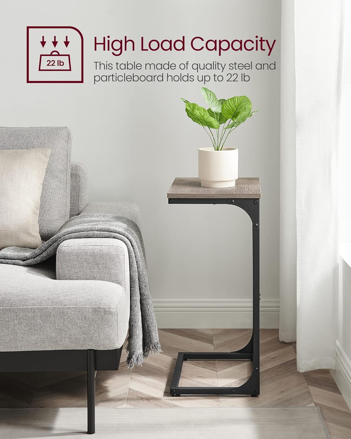 VASAGLE C-Shaped End Table, Side Table for Sofa, Couch Table with Metal Frame, Small TV Tray Table for Living Room, Bedroom, Greige and Black - Image 9