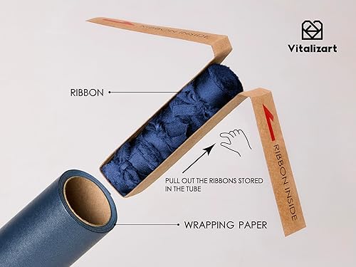 Miniatura 3 de Vitalizart Juego de papel de regalo azul de 17 pulgadas con cinta de satén similar a la seda y etiquetas de regalo, envoltura de regalo de Navidad,