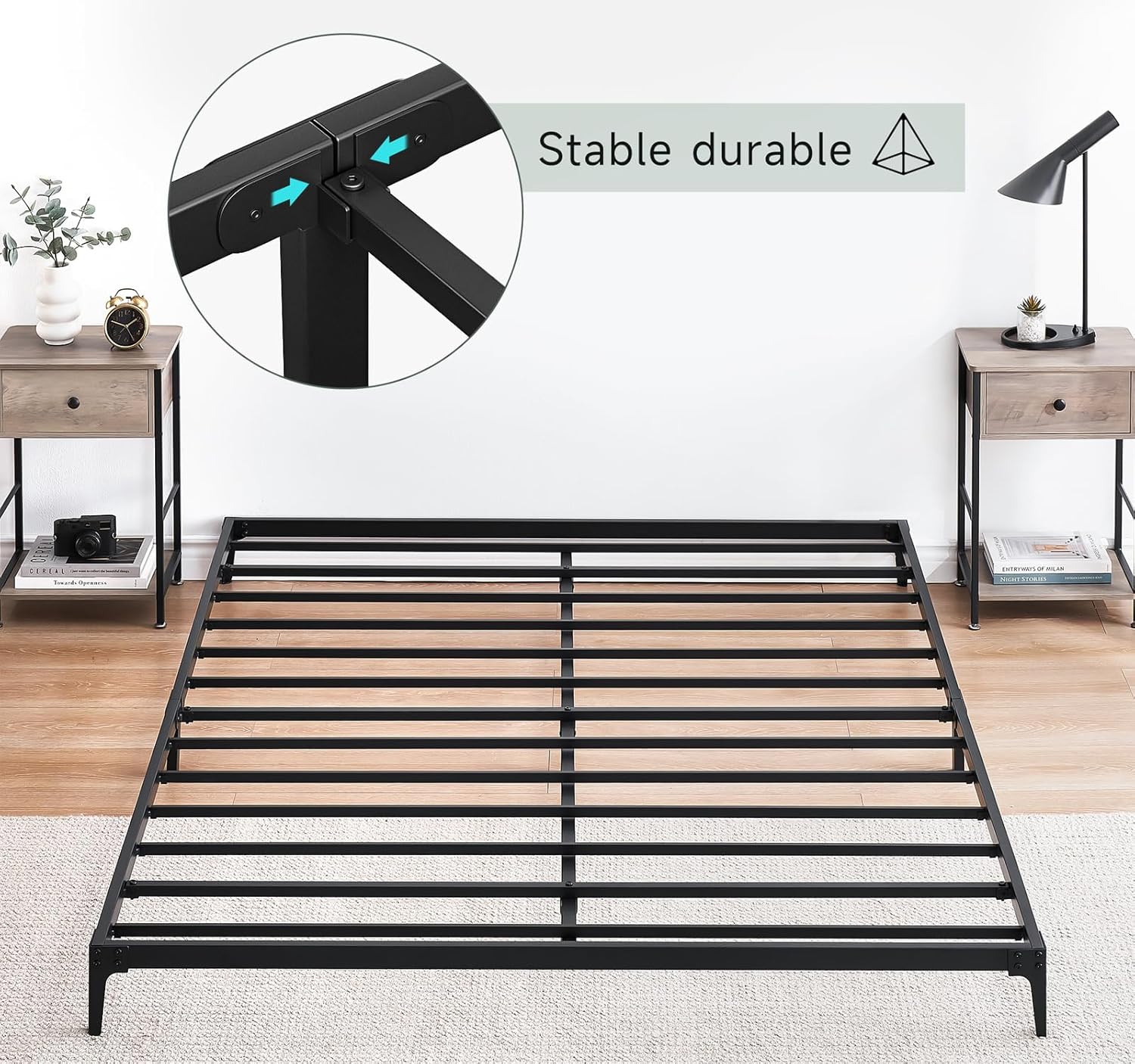 6 Inch Full Size Bed Frame, Low Profile Metal Platform Bedframe with Heavy Duty Steel Slat, No Box Spring Needed, Easy Assembly, Noise Free, Black