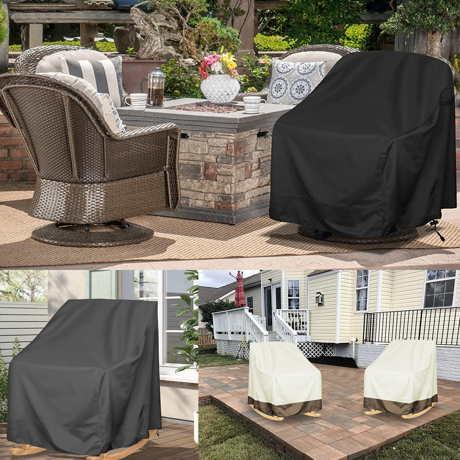 Houssede Protection Fauteuil à Bascule Imperméable 420D Oxford Jardin Chaise Berçante Extérieur Noir 70x97x99cm