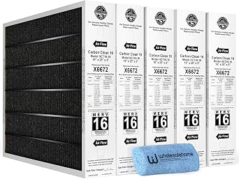 Lennox X6672 16x25x5 Furnace Filter, Lennox Healthy Climate Carbon Clean Merv 16 Home HVAC Air Filter 5 Pack with Wholesalehome Cleaning Cloth