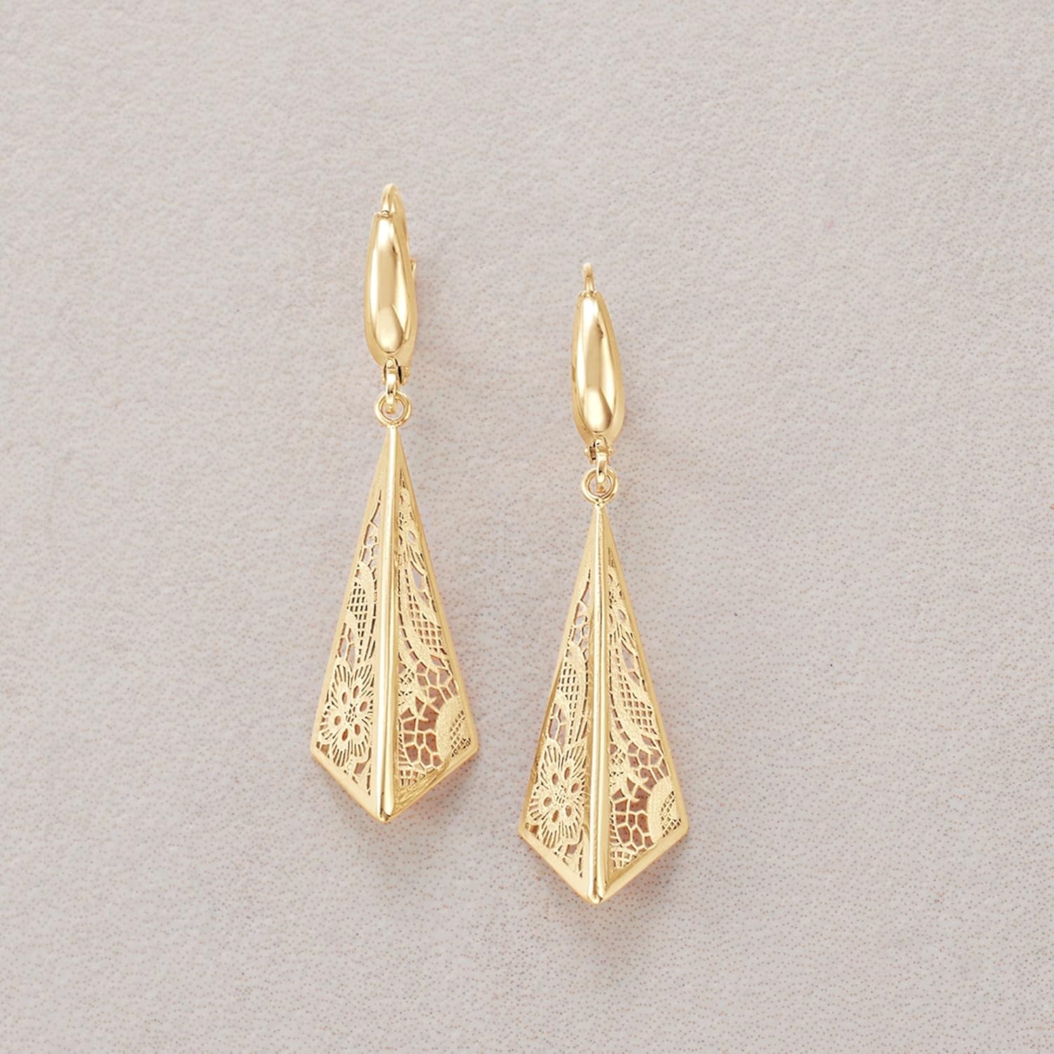 Ross-Simons Italian 14kt Yellow Gold Filigree Triangle Drop Earrings