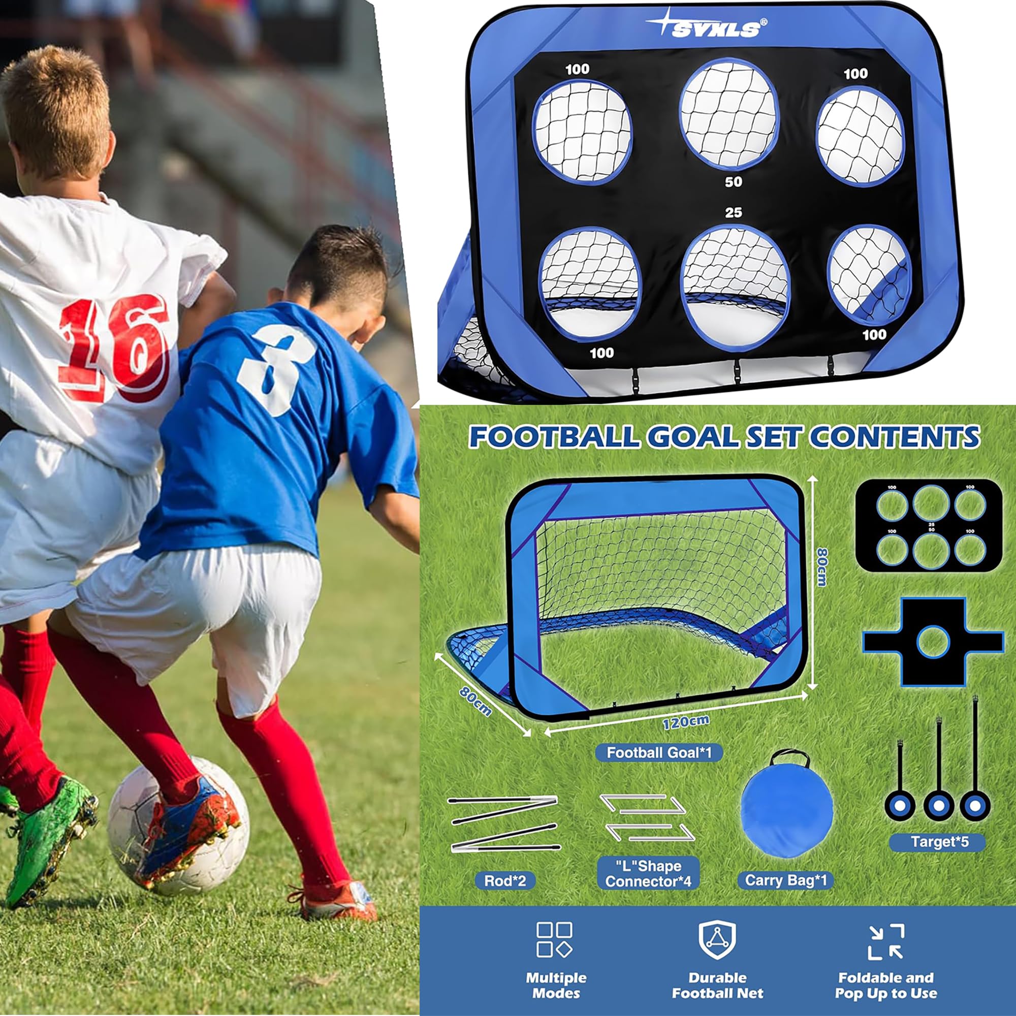 Buts de Football Pour Enfants, Buts de Football Pour Enfants 4 en 1, Portables et Détachables, Équipement d'Entraînement de Football Polyvalent Pour l'Intérieur et l'Extérieur