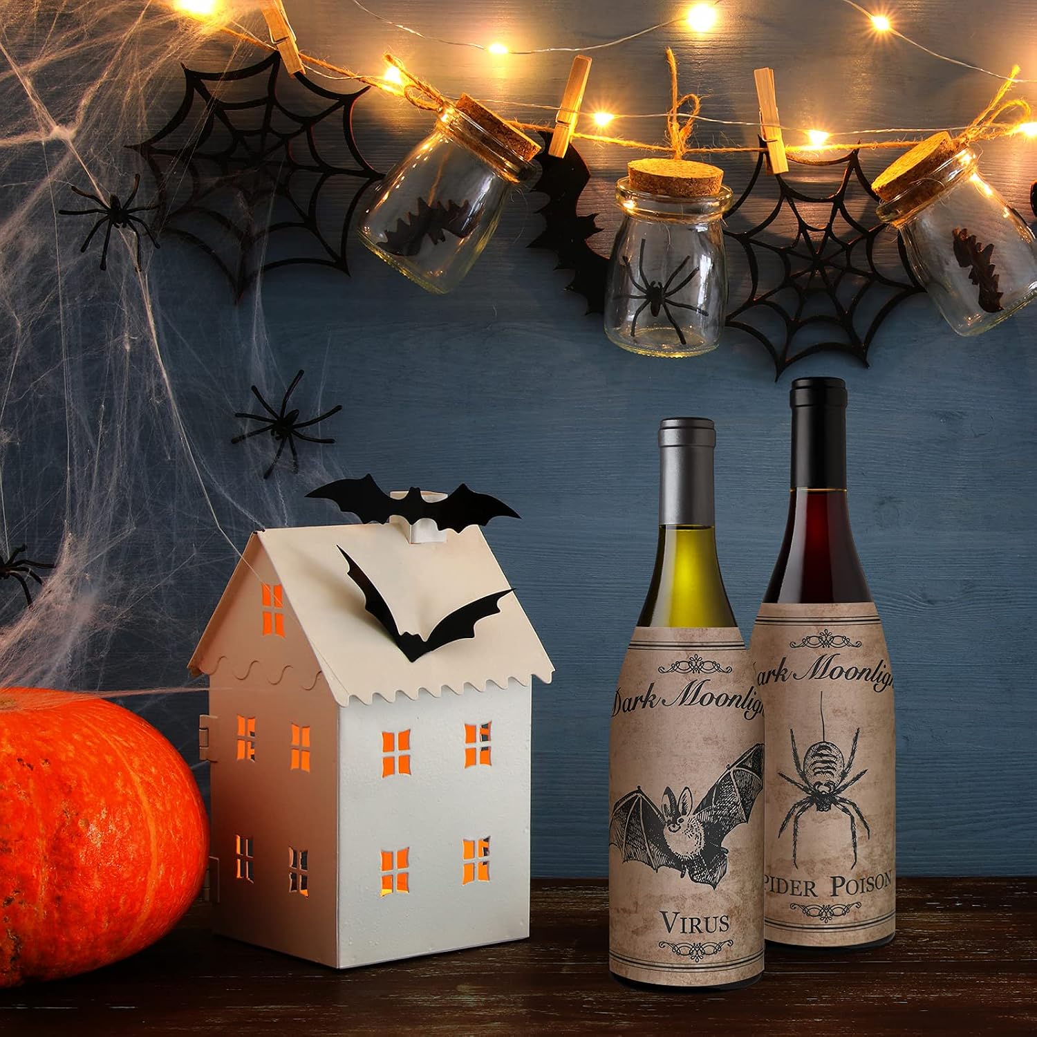 Perkoop 12 Pieces Halloween Wine and Beer Bottle Labels - Waterproof Vintage Stickers With Hat Spider Patterns, 12 Styles