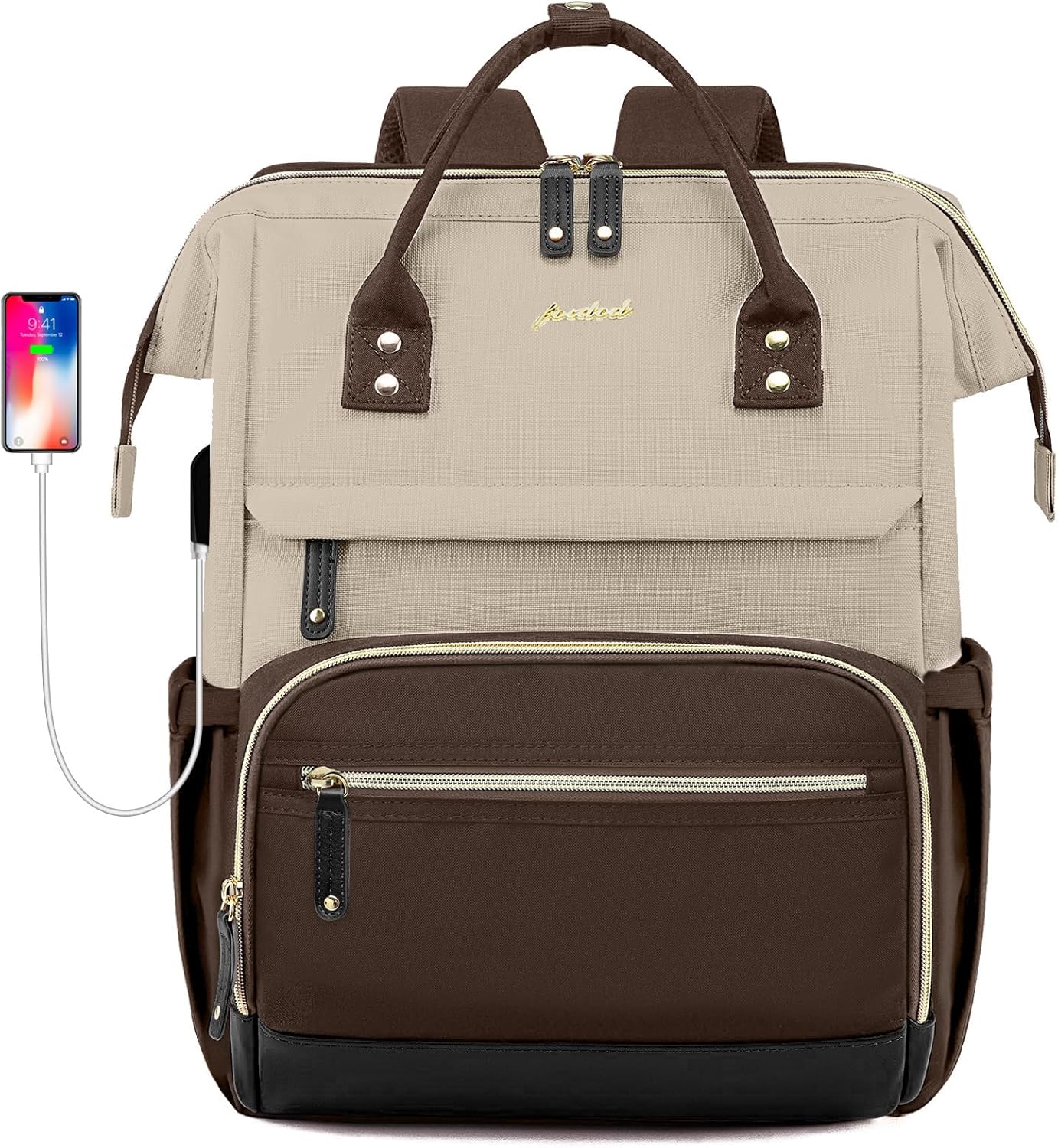 Laptop Backpack Women Work Bag: 15.6 inch Work Bookbag with USB Charging Port Large Travel Backpack Purse for College Nurse Casual Daypack for Teacher Professional Computer Backpack Apricot Coffee - Image 8