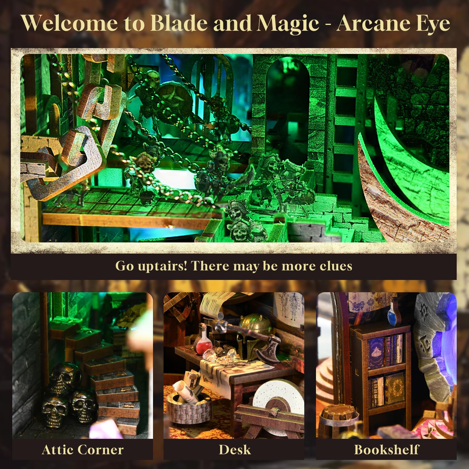MiniCity Book Nook Kit, DIY Miniature Dollhouse Booknook Kit with LED Light and Dust Cover for Teens and Adults (Blade and Magic) - Image 3