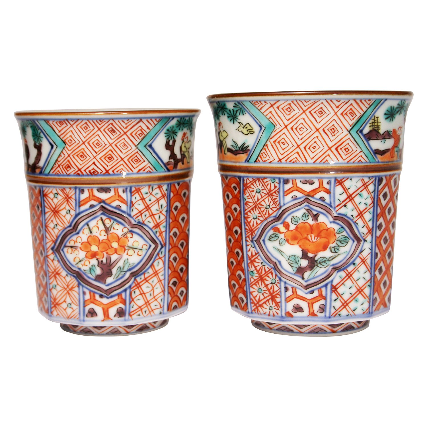 Amazon | 京焼 清水焼 湯呑み 昭阿弥釜 組湯のみ 赤絵古紋 UCA594