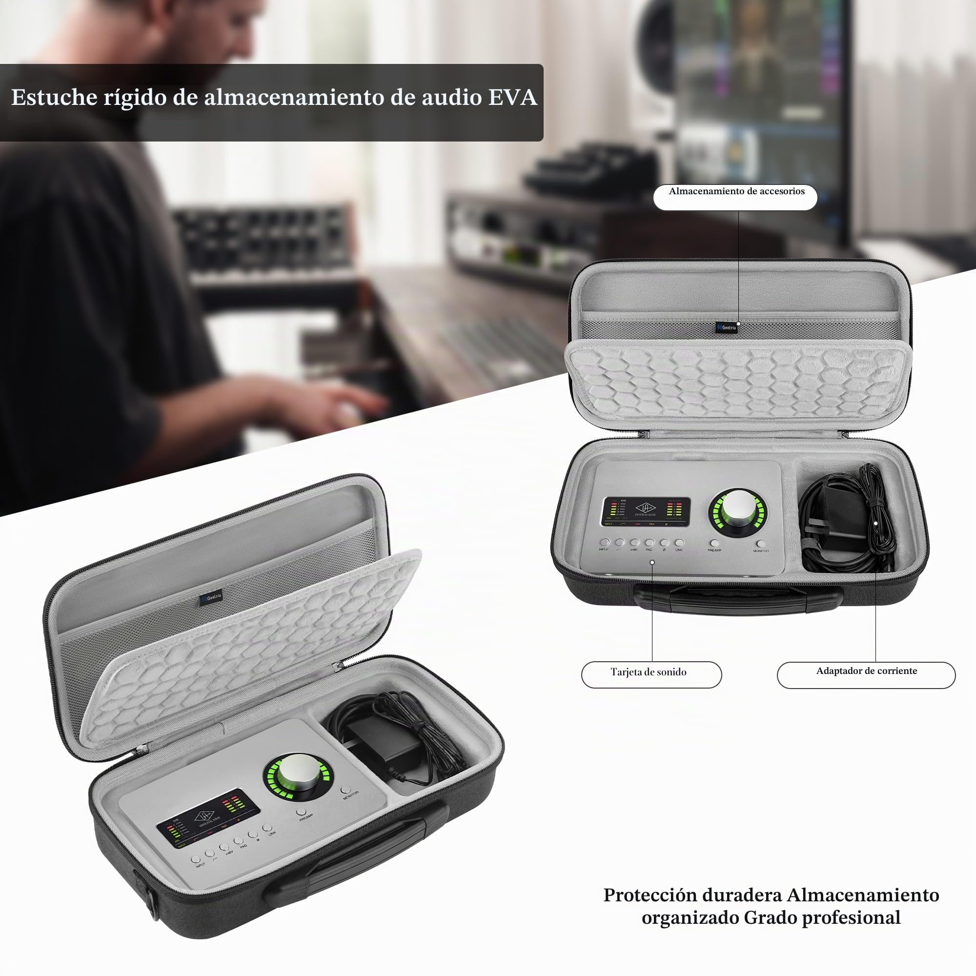 Geekria Maleta de Viaje rígida Compatible con Universal Audio Apollo Solo/USB, Bolsa para Mezclador de Audio (Gris Oscuro)