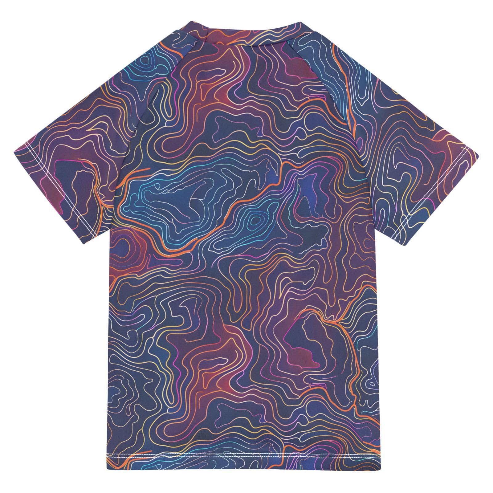 ALAZA Boys Swim Shirts Toddler Rash Guard Short Sleeve Rashguard Lines Abstract Dark UPF 50+ 11-12T