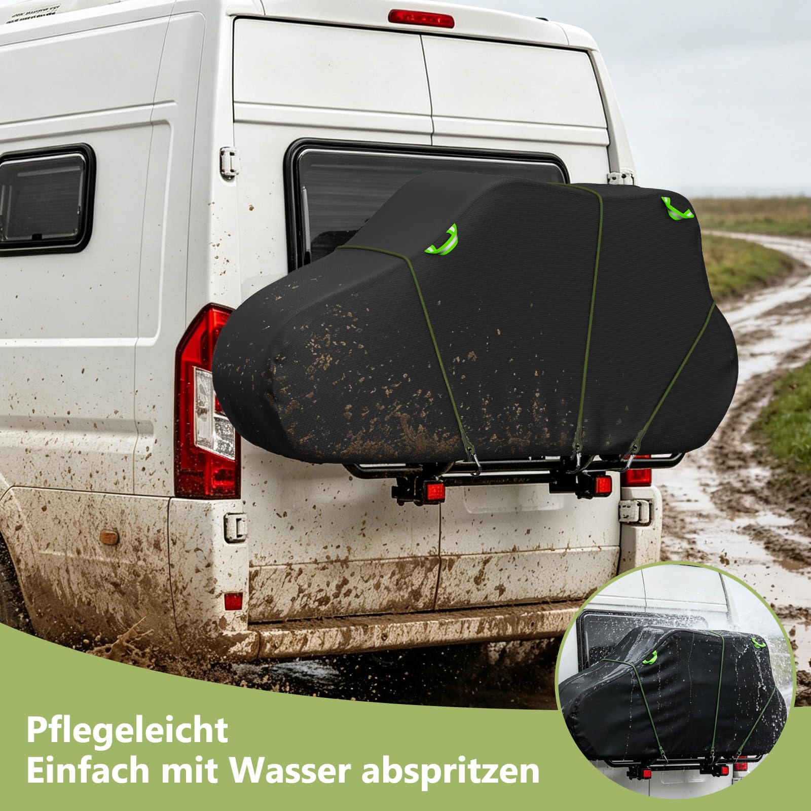 Uniwersalna plandeka transportowa na rower 210 x 120 x 100 cm na 2-3 koła – ciężka, wodoszczelna plandeka z regulowanymi klamrami, 3 pasy mocujące (1,5 m) – idealna do samochodów kempingowych