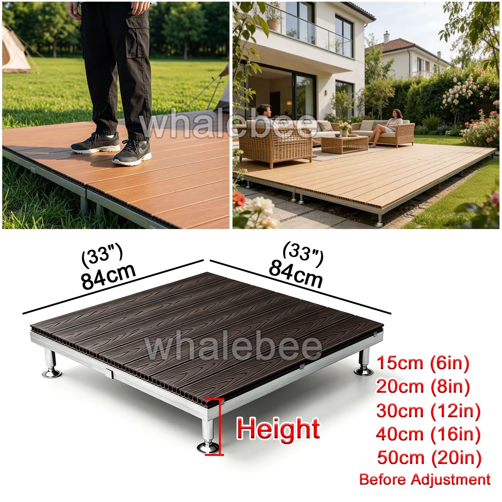 Dalles Terrasse Clipsables WPC Plateforme Dalles Patio(Natural,84x84x15cm)