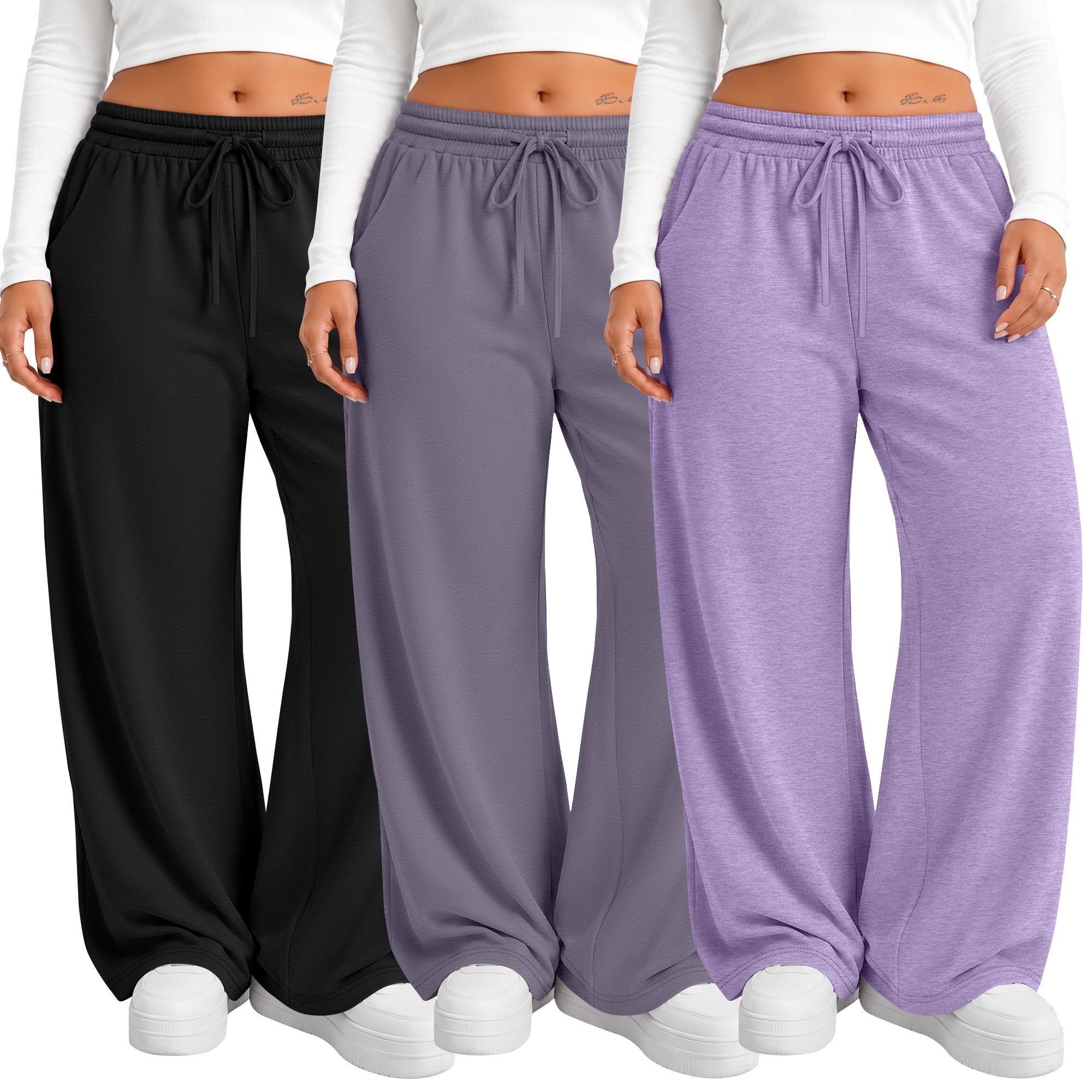 Neer 3 Pack Women's Plus Size Sweatpants Wide Leg Athletic Pants