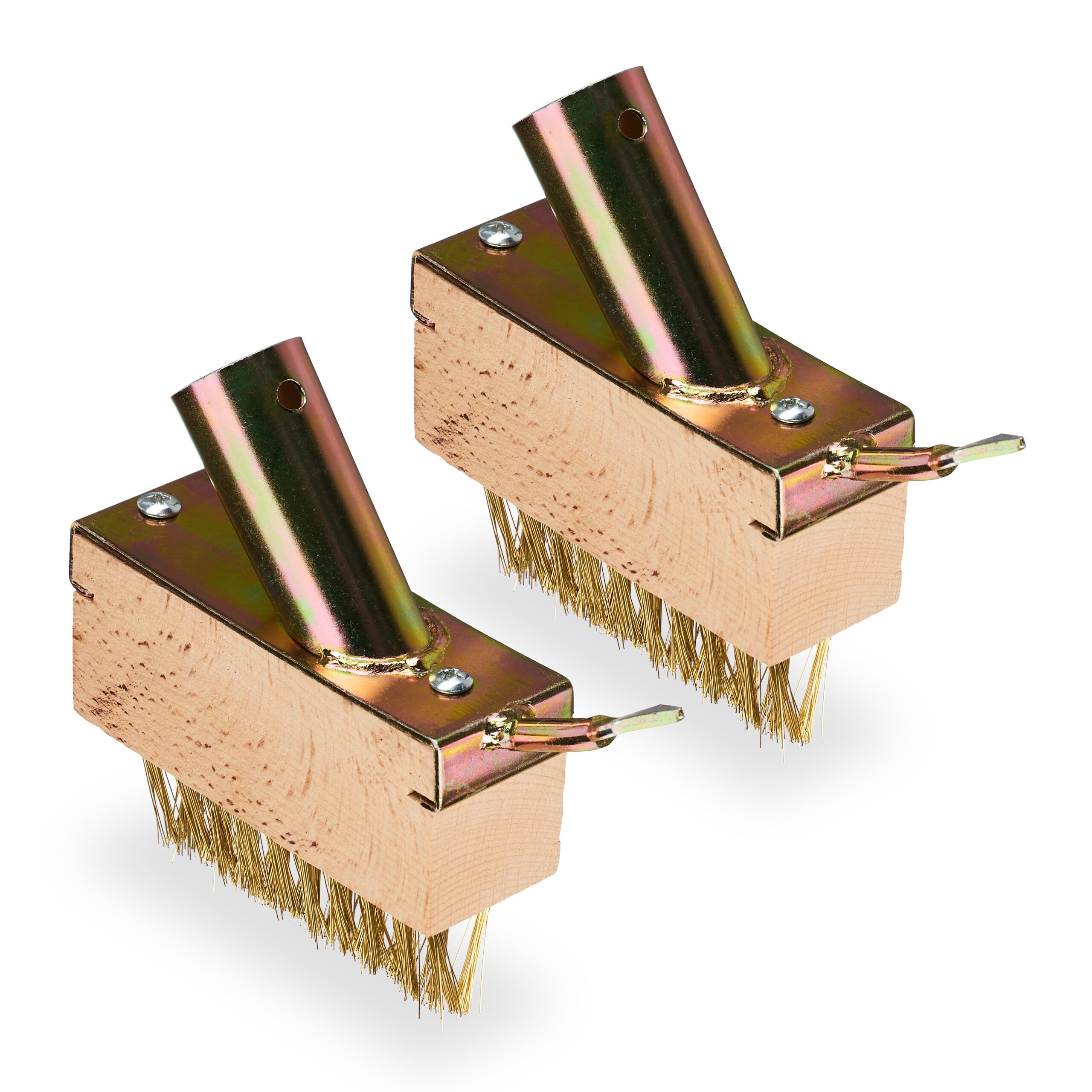 Relaxdays Set of 2 Weed Joint Brushes, Moss Removal, Steel Bristles, Replacement, Grout Scraper, Garden, Natural/Gold, Coco, 40 x 4.5 x 4.5 cm